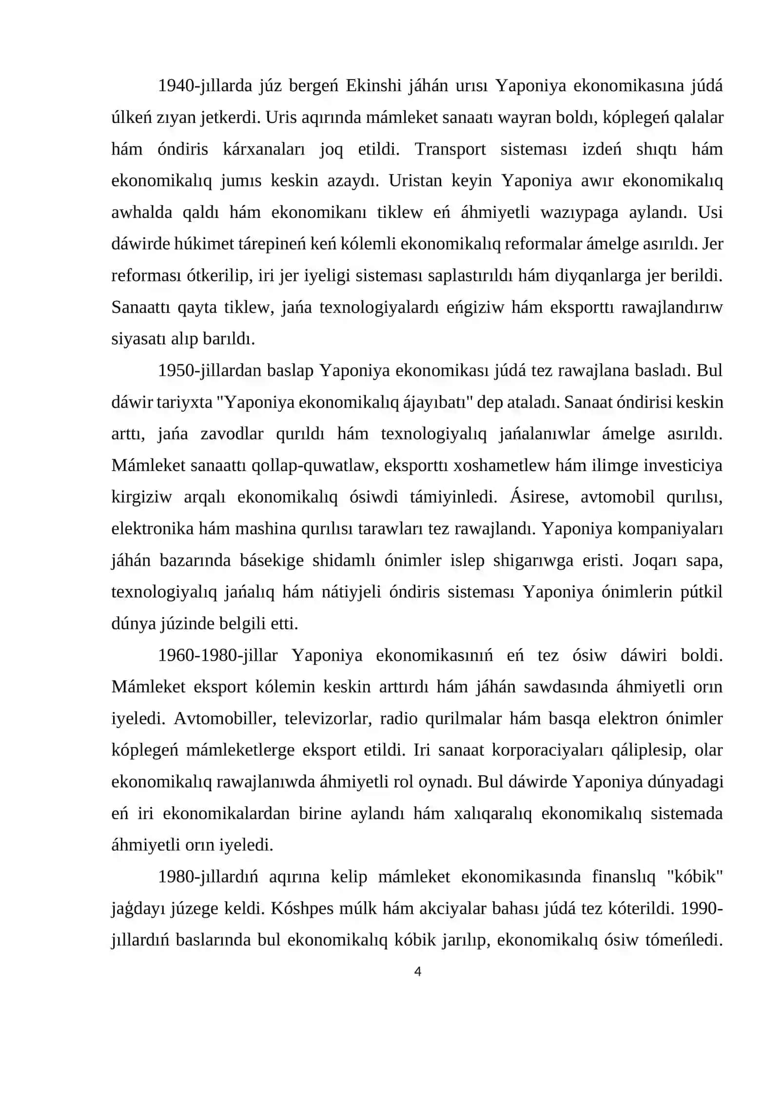 Yaponiya mámleketiniń ekonomikalıq rawajlanıw jaǵdayı 4