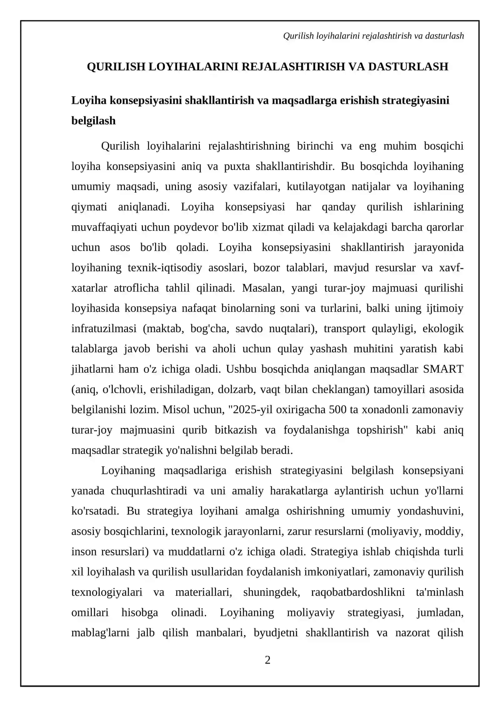 Qurilish loyihalarini rejalashtirish va dasturlash 4