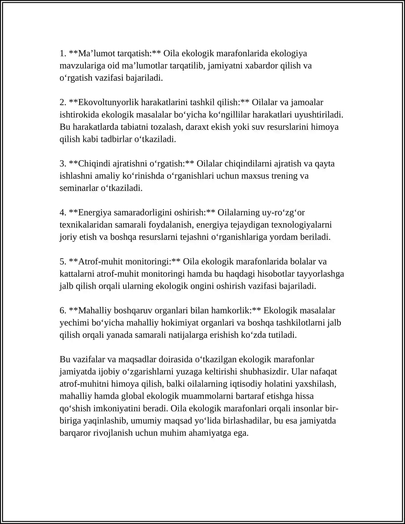 MAKTABGACHA TA'LIM TASHKILOTINING OILA EKOLOGIK MARAFONLARINI TASHKIL ETISH 4
