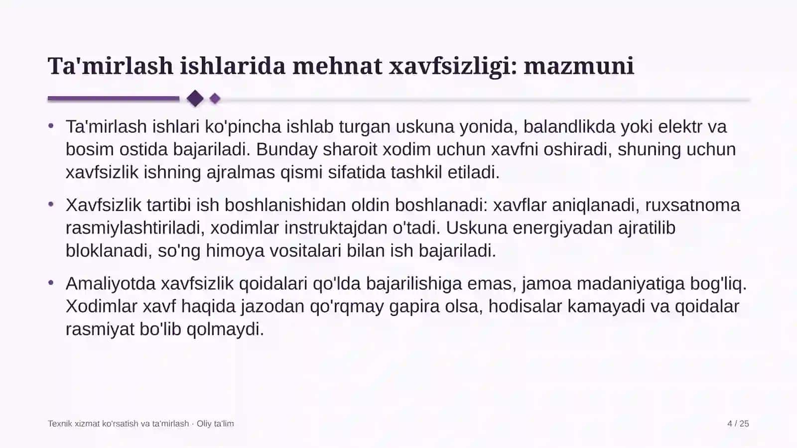 Texnik Xizmat Ko'rsatish va Ta'mirlash 4