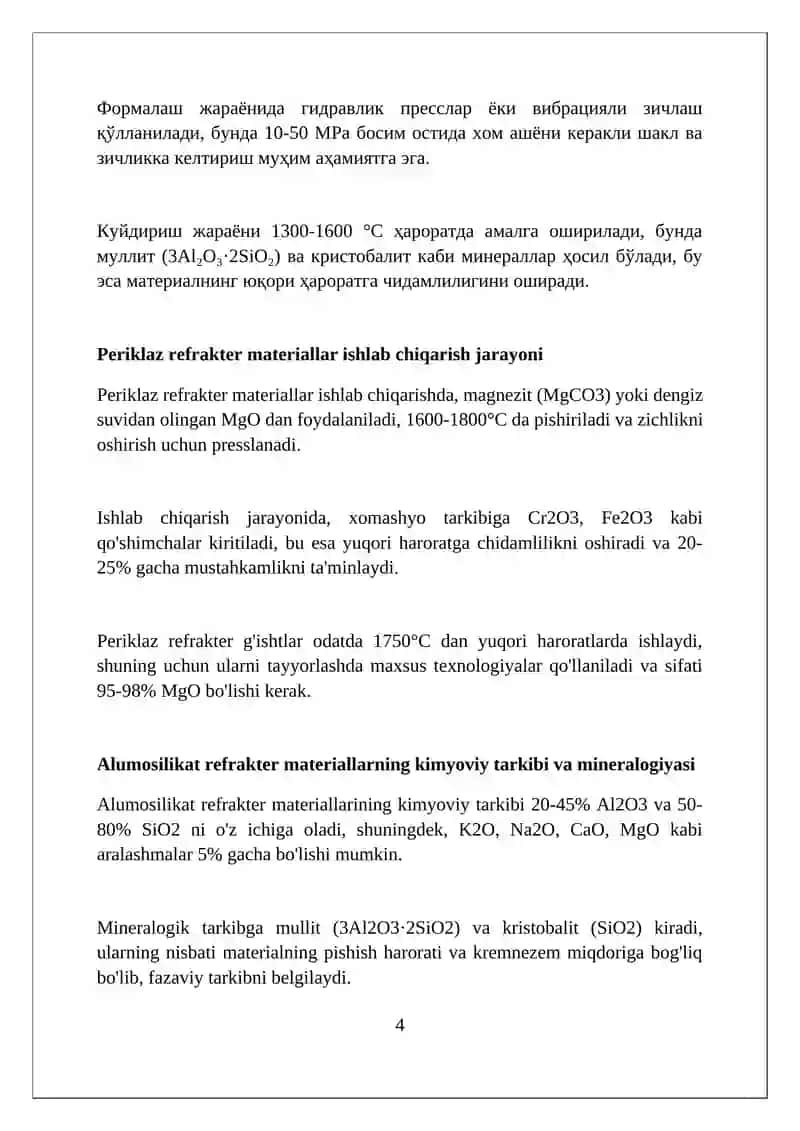 Alumosilikat va Periklaz Refrakter Materiallar Ishlab Chiqarish 4