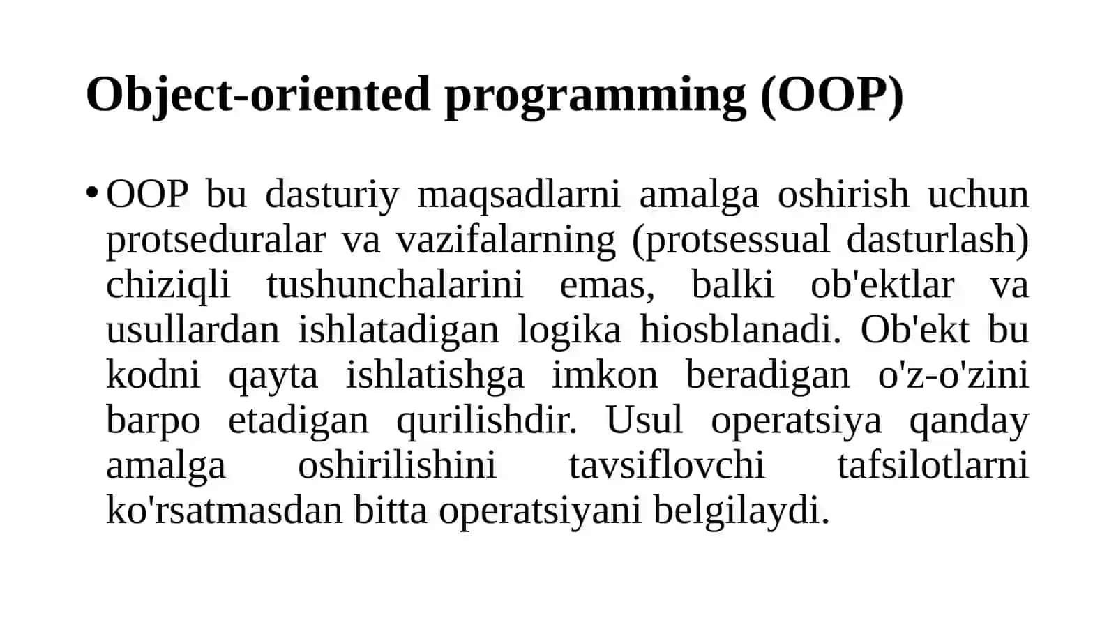 Boshlang'ich obyektga yo'naltirilgan dasturlash 4