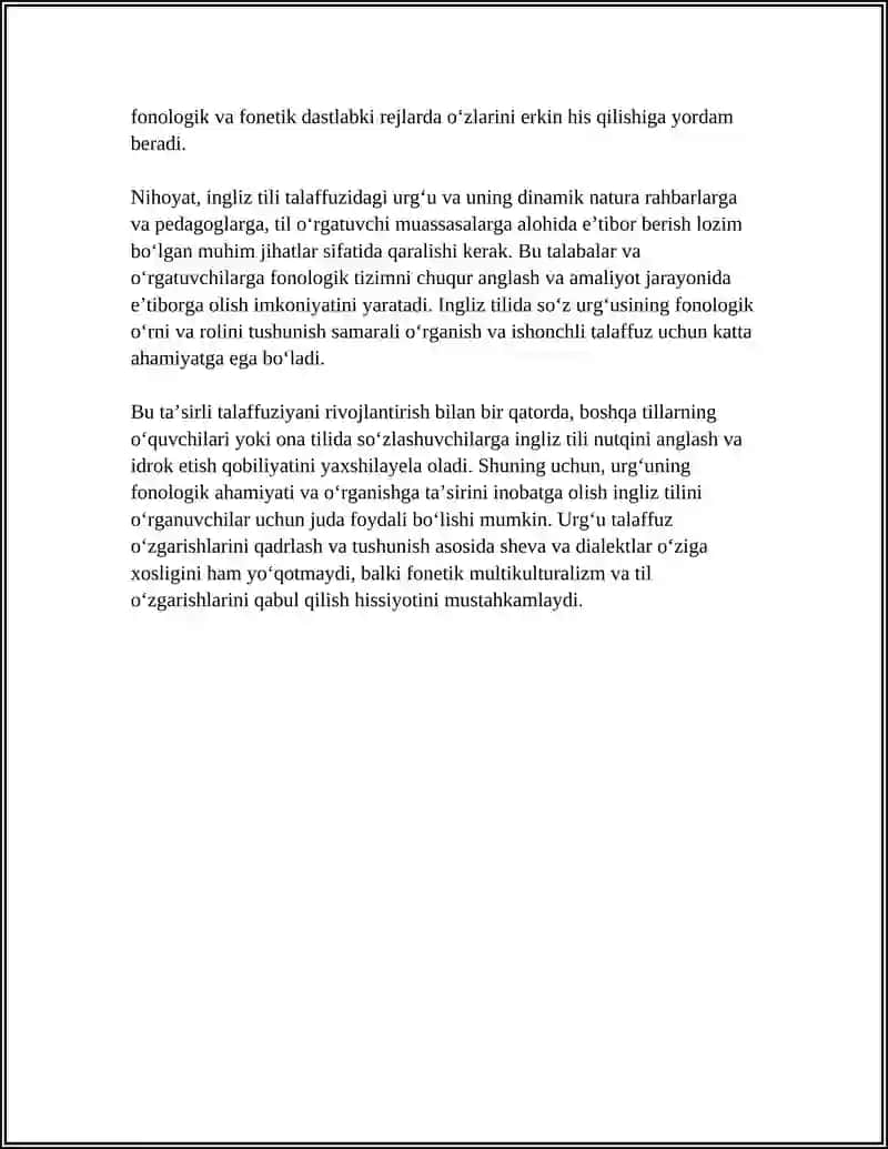 INGLIZ YOKI OʻZBEK TILLARIDA URG’UNING ISHLATILISHI 4