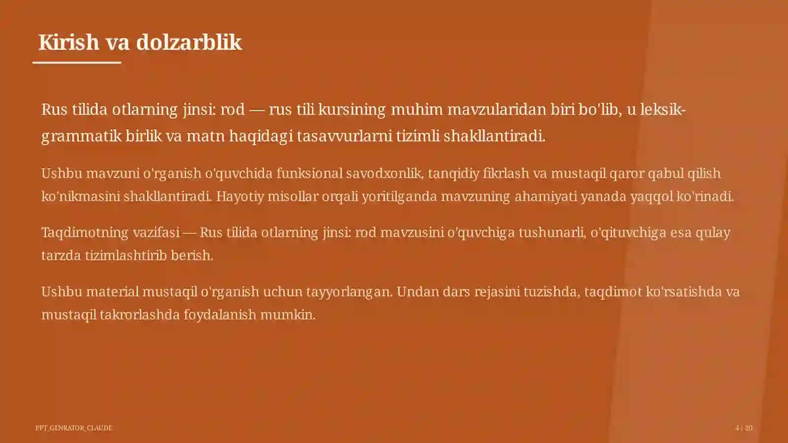Rus tilida otlarning jinsi: rod (3-sinf) 4