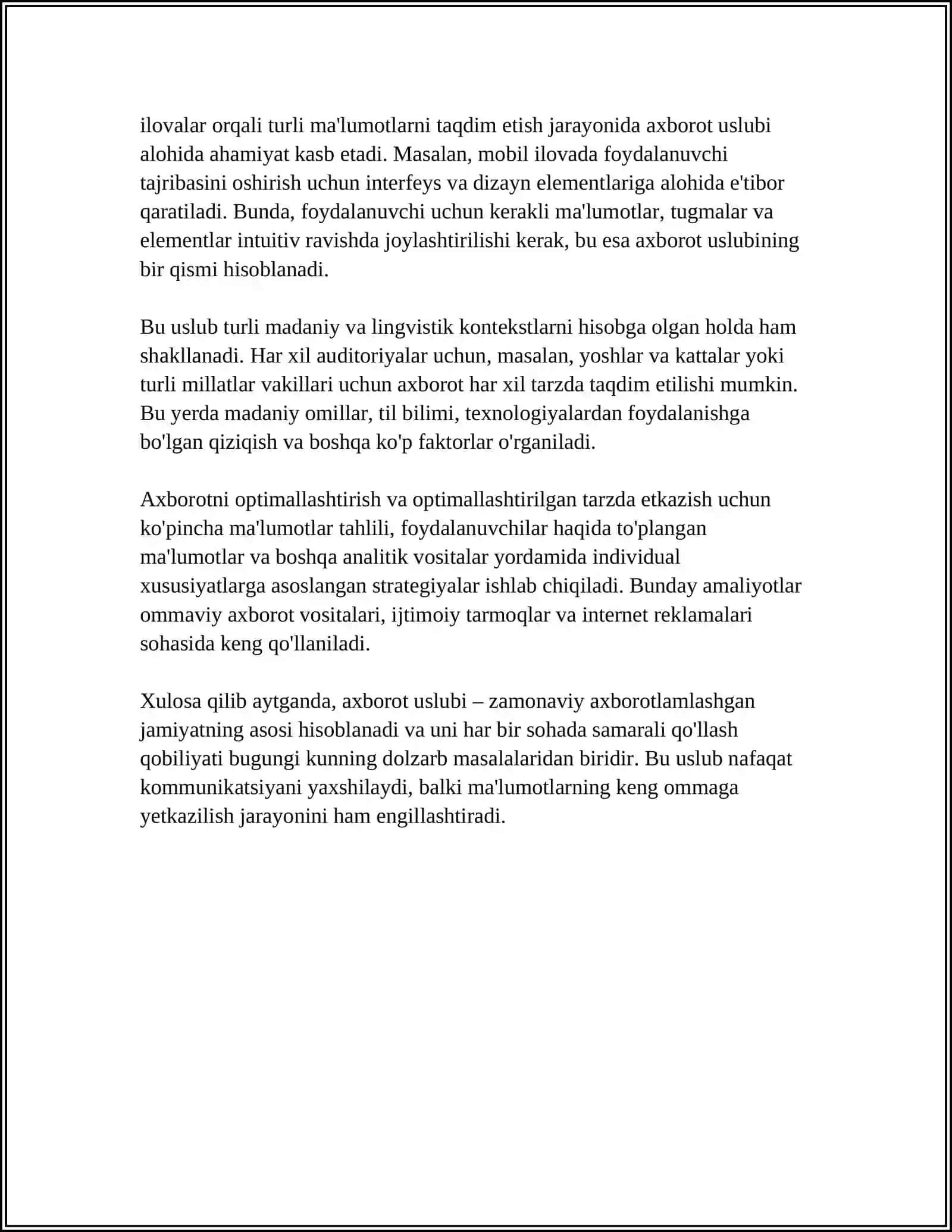 AXBOROT USLUBI. MULOQOT TILINI OPTIMALLASHTIRISH 4