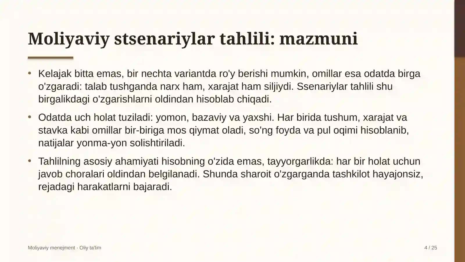 standartlashtirish va sertifikatlashtirish organlarida moliyaviy stsenariylar tahlilini o'tkazish 7586 4