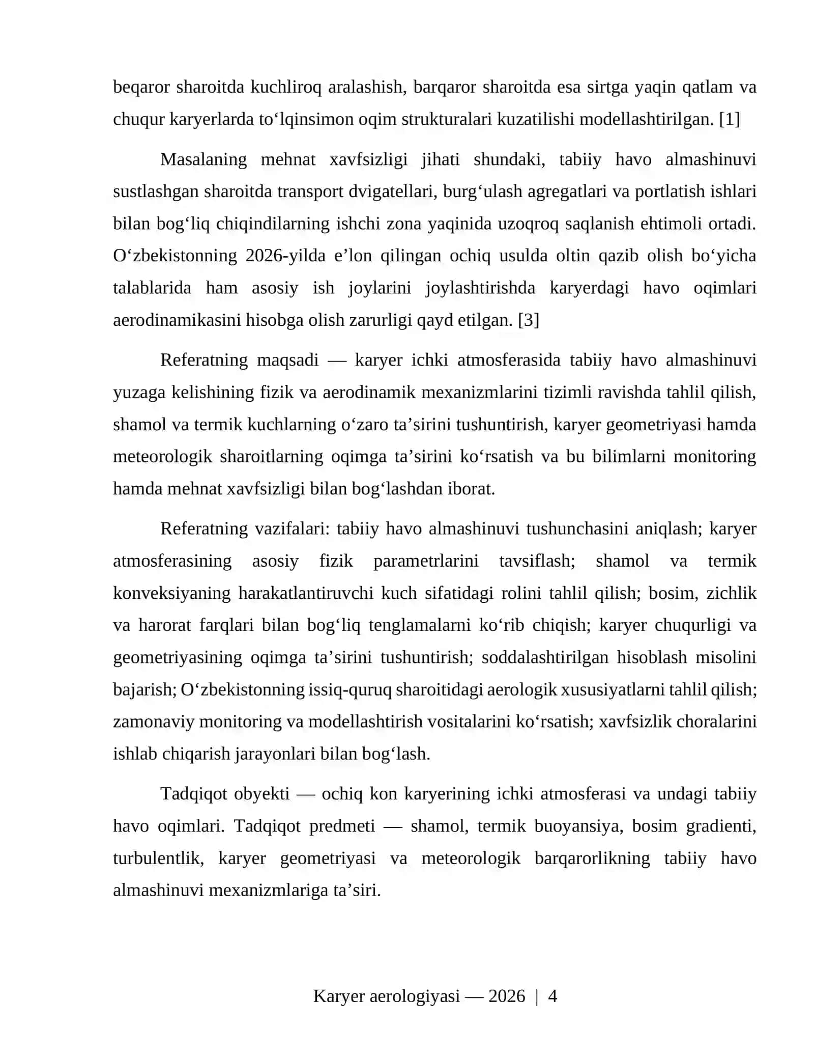 Karyer ichki atmosferasining tabiiy havo almashinuvi (aerodinamikasi) mexanizmlari 4