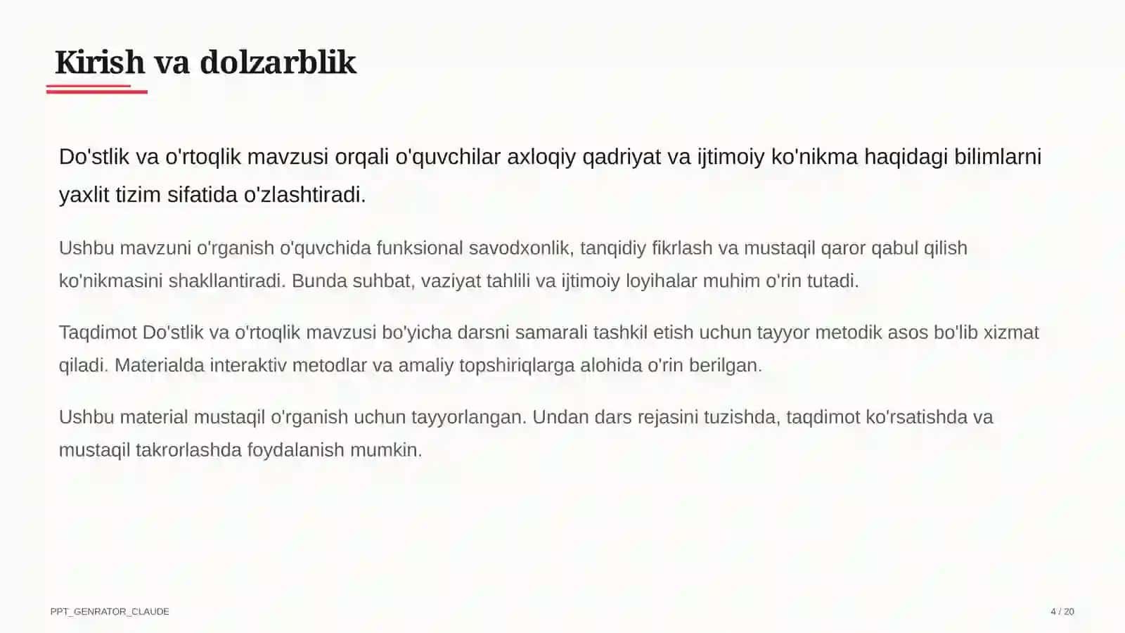 Do'stlik va o'rtoqlik (2-sinf) 4