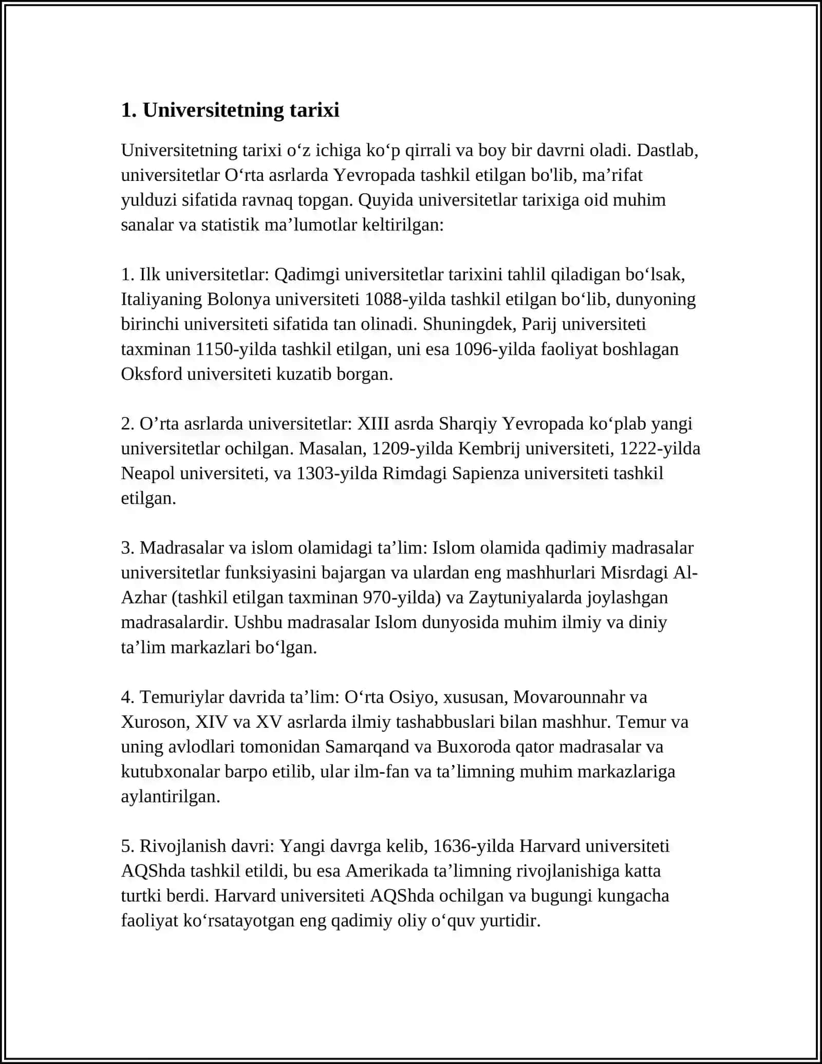 DUNYONING MASHHUR UNIVERSITETLARIDAN BIRI HAQIDA REFERAT TAYYORLASH 4