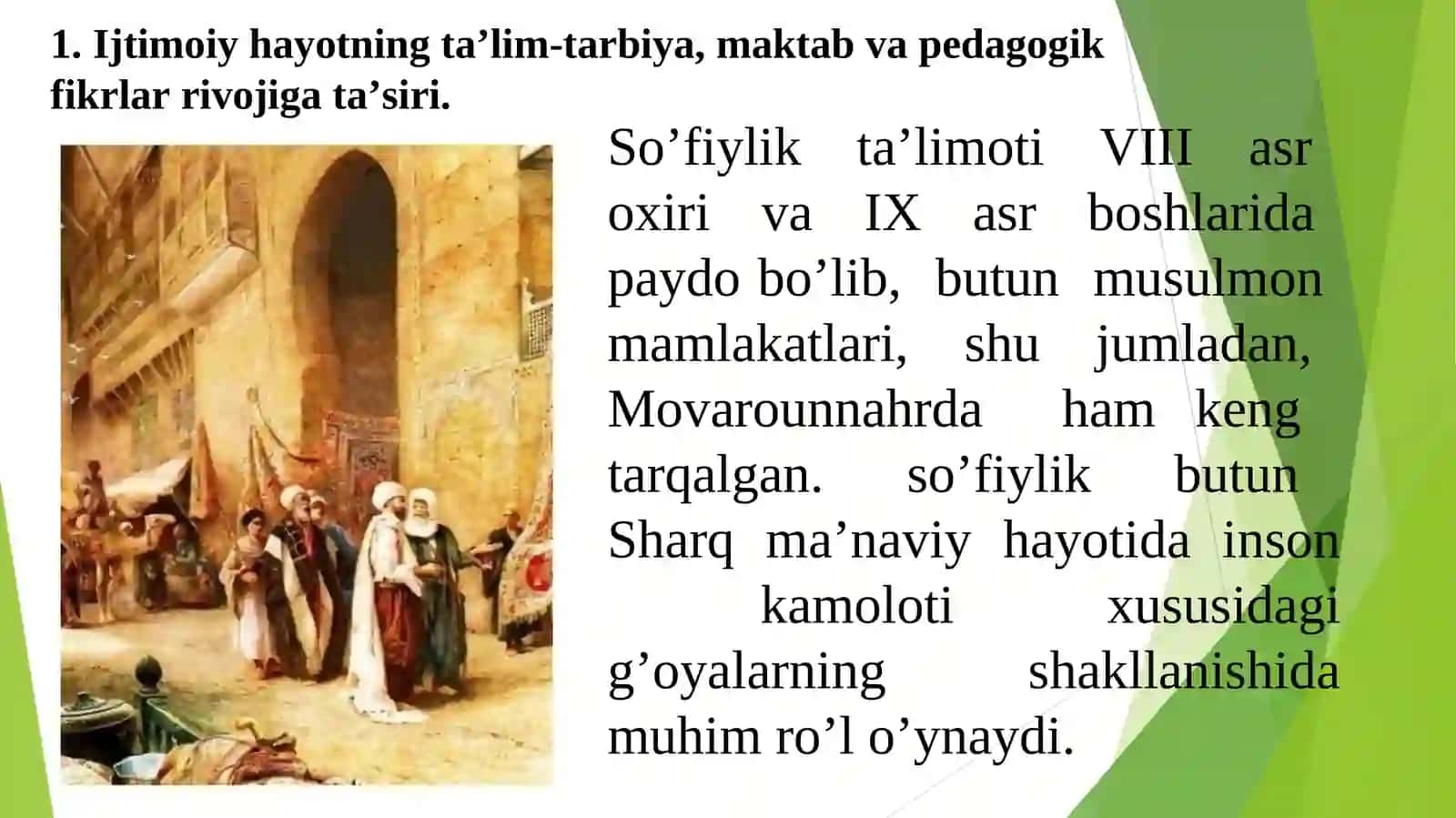 XVII asrdan XIX asrning yarmigacha tarbiya, maktab va pedagogik fikrlar rivoji.XIXasrning2-yarmi– XXasrning 1-choragida Turkiston o’lkasida tarbiya, maktab va pedagogik fikrlar.1924-1991yillardaO‘zbekistondata‘limtizimiva pedagogikfikrlar rivoji 4