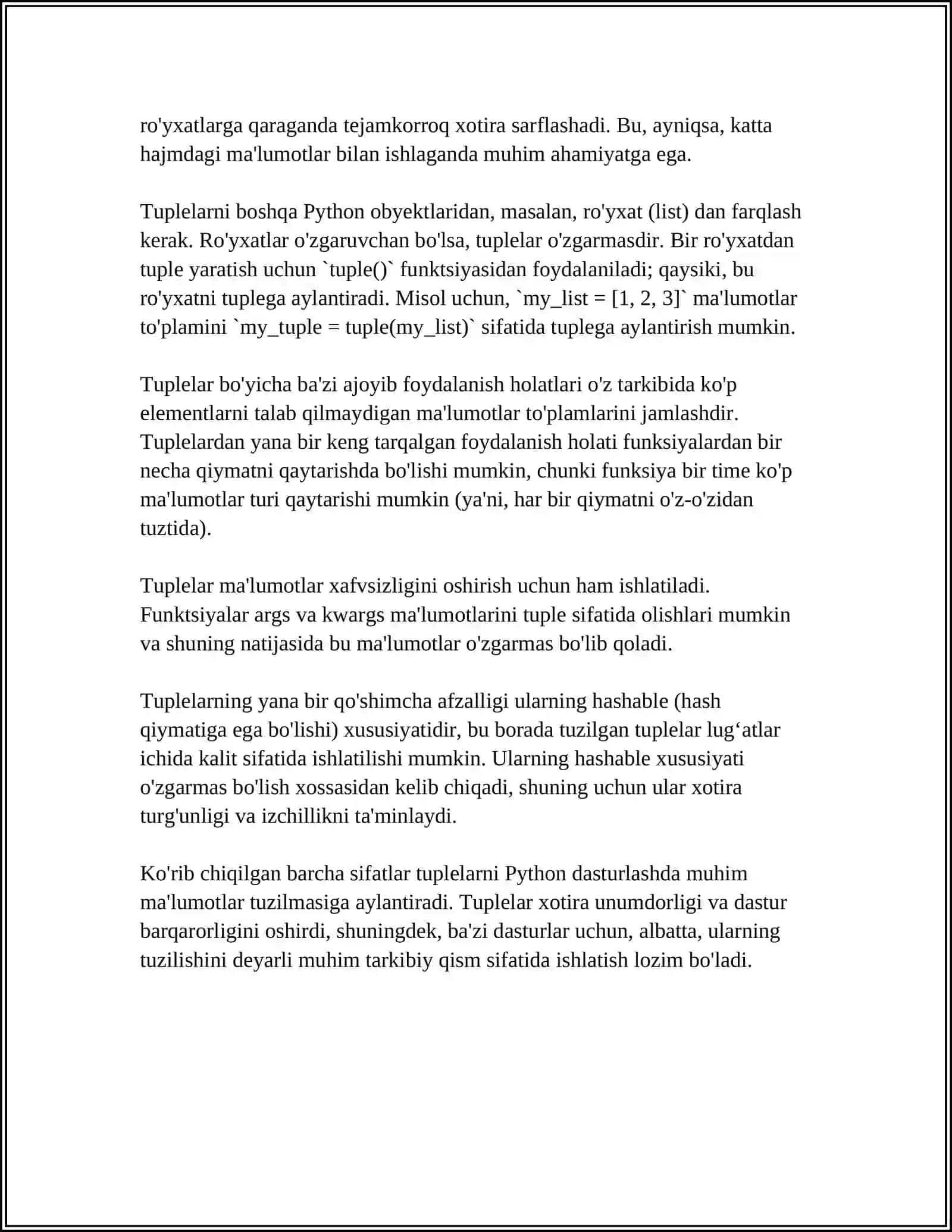 Tuplelarning ahmiyati va vazifalari 4
