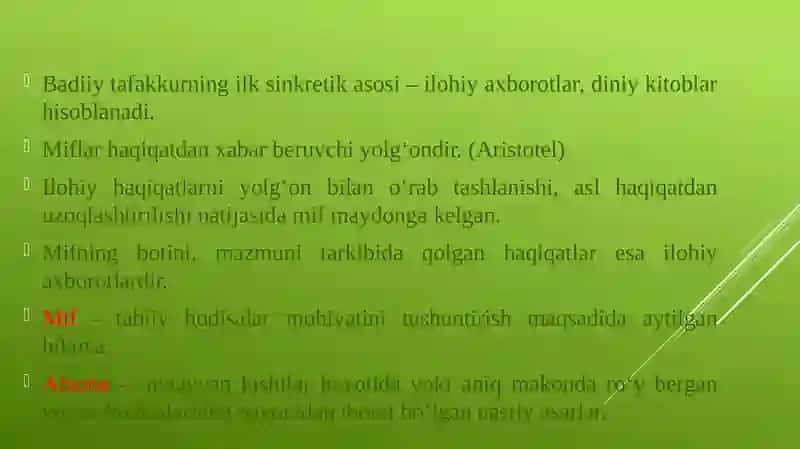 Eng qadimgi Sharq va G‘arb adabiyotida mif va xalq og‘zaki ijodi 4