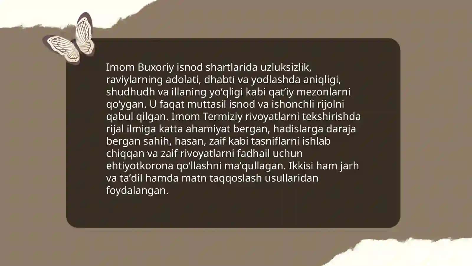 Imom Buxoriy va Imom Termiziyning hadis ilmiga qoʻshgan hissalarini qiyosiy tahlili 4