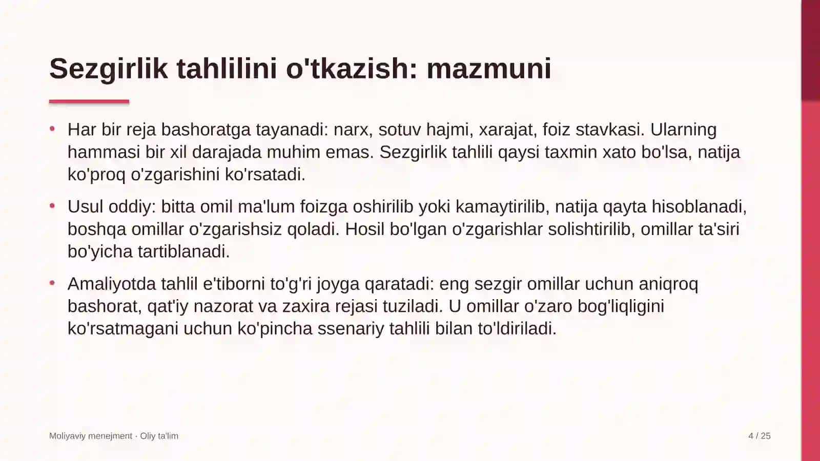 qimmatli qog'ozlar bozorida sezgirlik tahlilini o'tkazish 6374 4