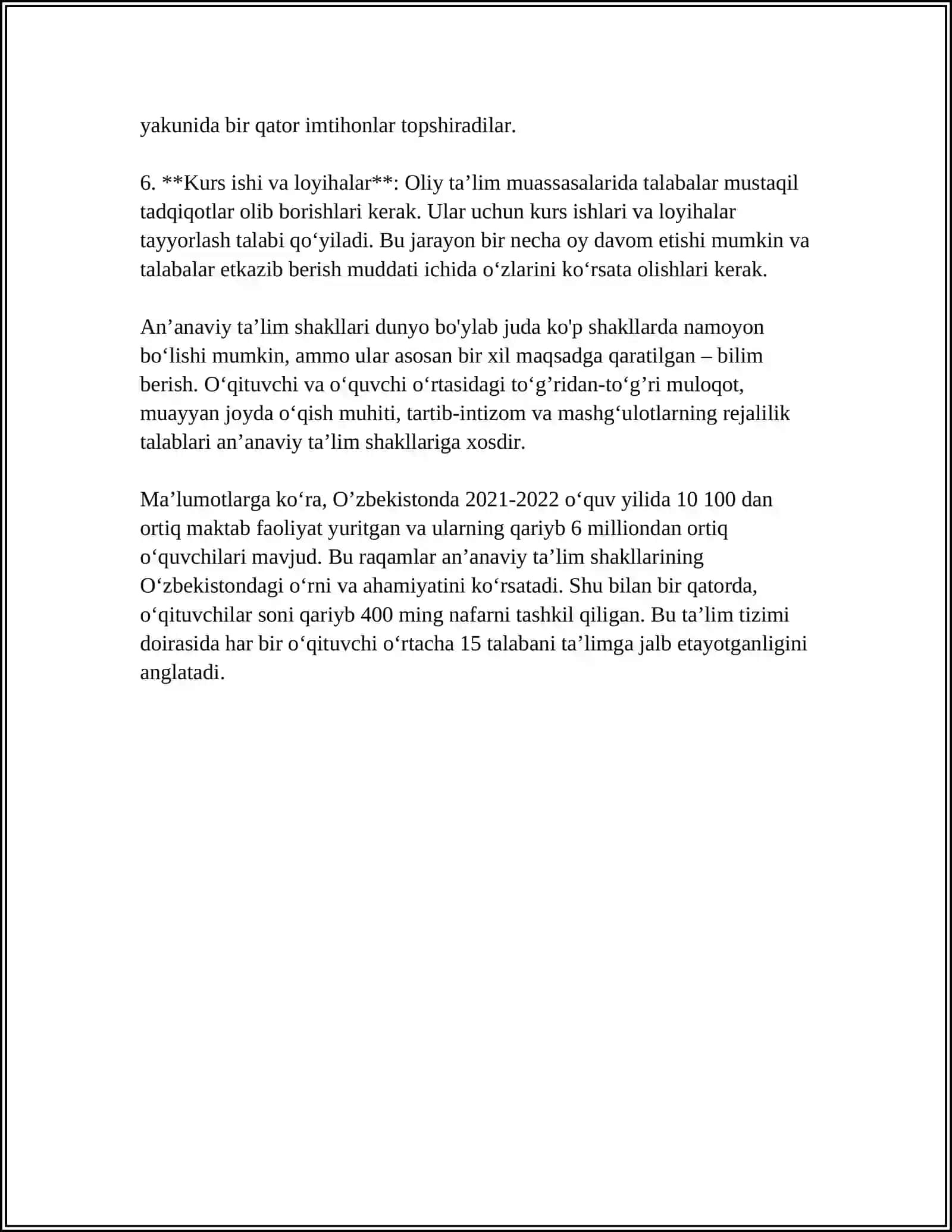 UMUMAN TAʼLIM MAKTABLARIDA TARBIYA FANINI OʻQITISH SHAKLLARINI HAR BIRIGA OID MISOLLAR KELTIRISH 4