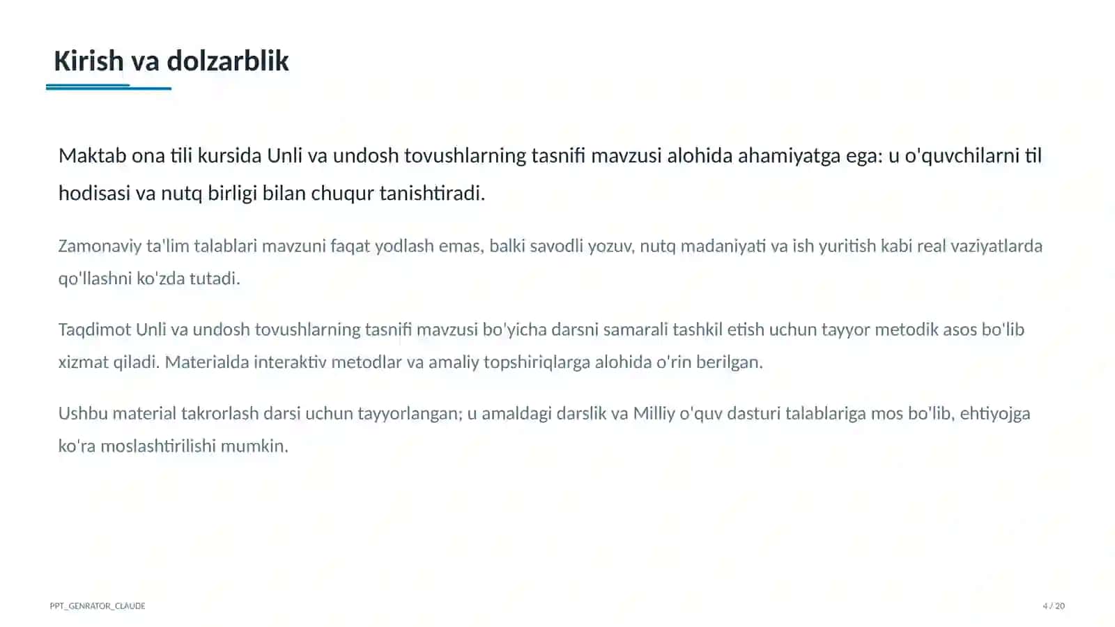 Unli va undosh tovushlarning tasnifi (5-sinf) 4