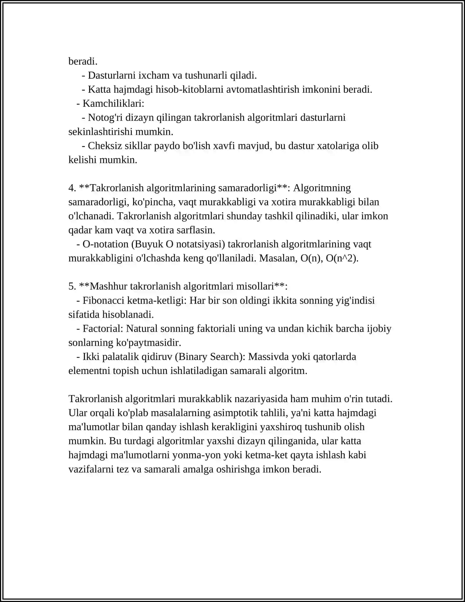 TAKRORLANUVCHI JARAYONLARNI TASHKIL ETISH. ALGORITM VA DASTUR 4