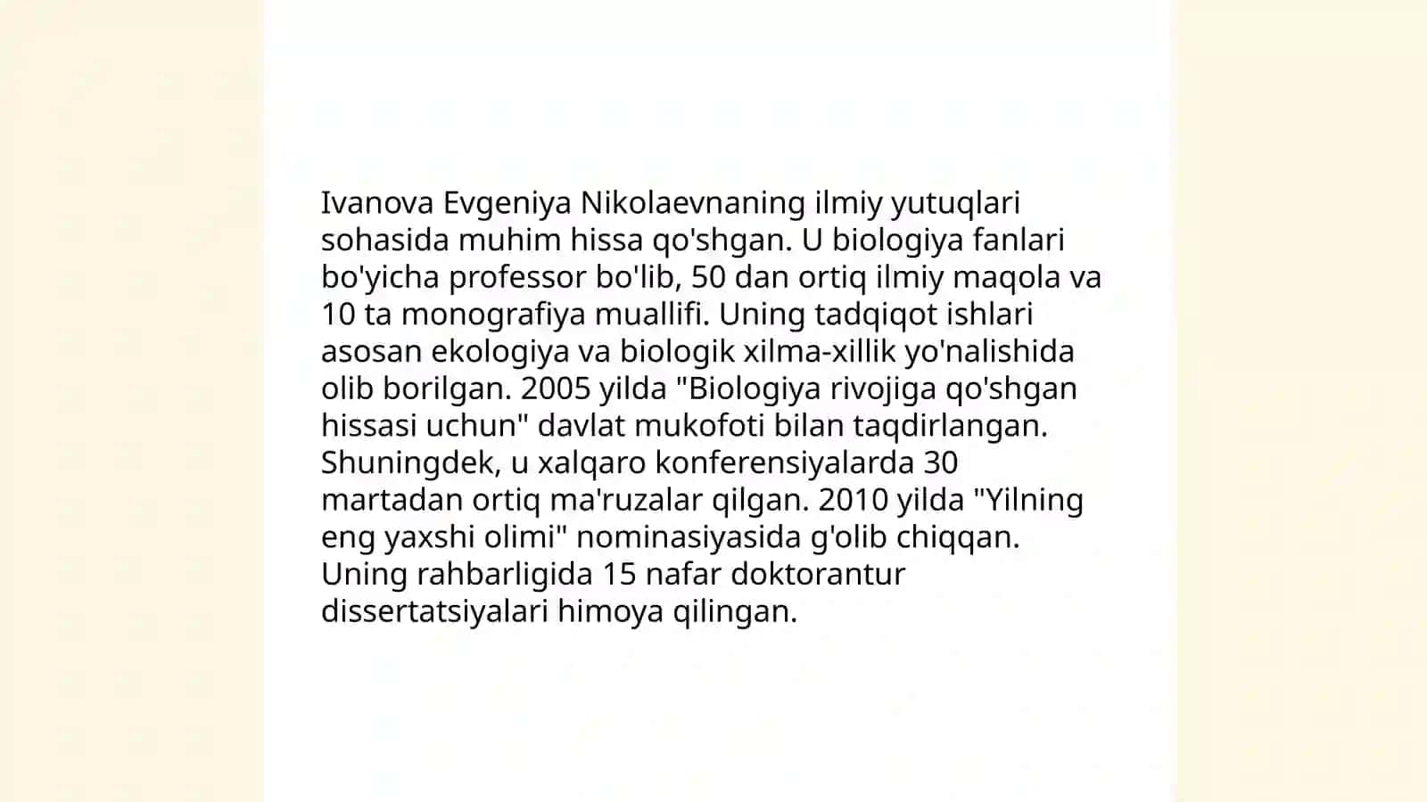 Ivanova Evgeniya Nikolaevnaning biologiya fanlari yutuqlari 4