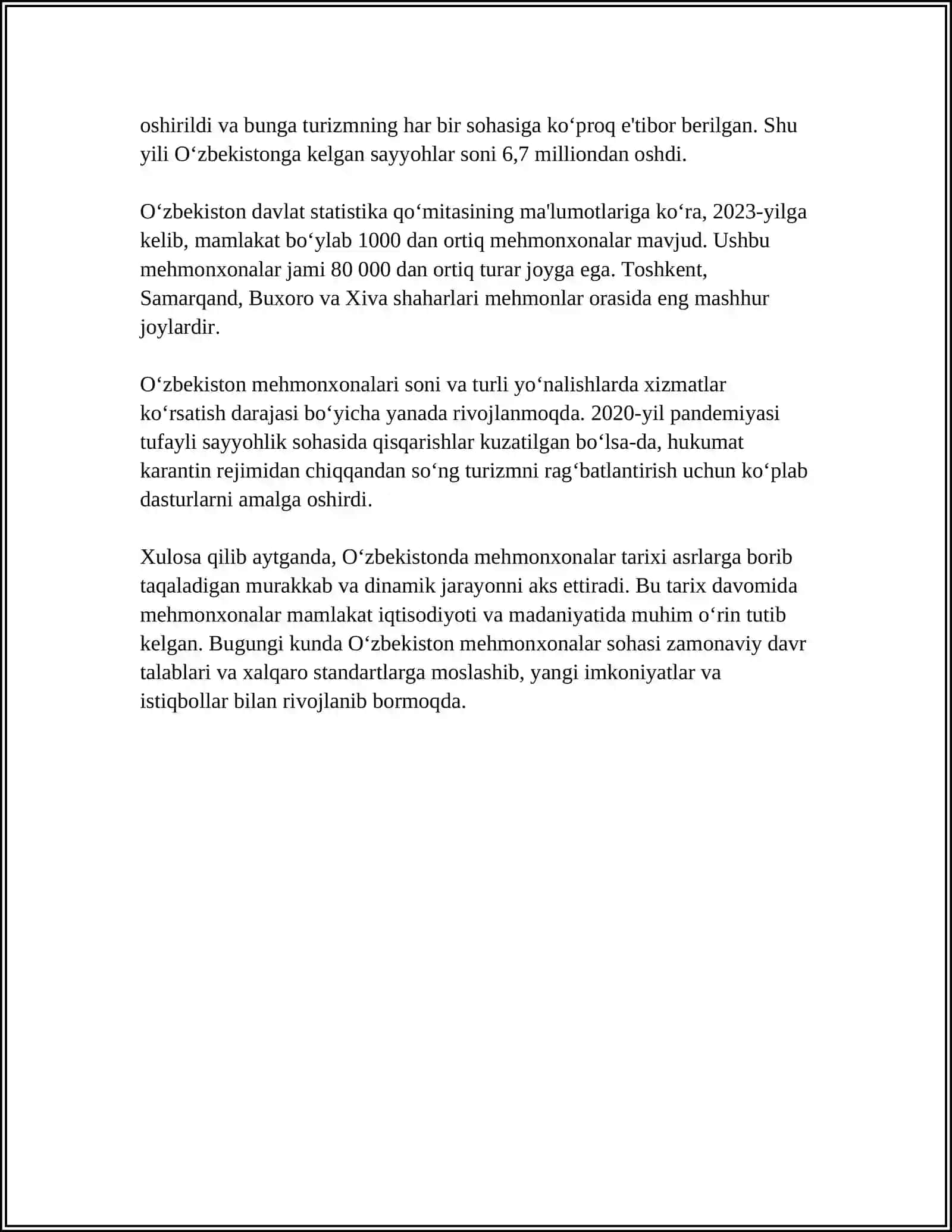 O‘ZBEKISTONDA MEHMONHONA BIZNESI: O’TMISH,BUGUN,KELAJAK 4