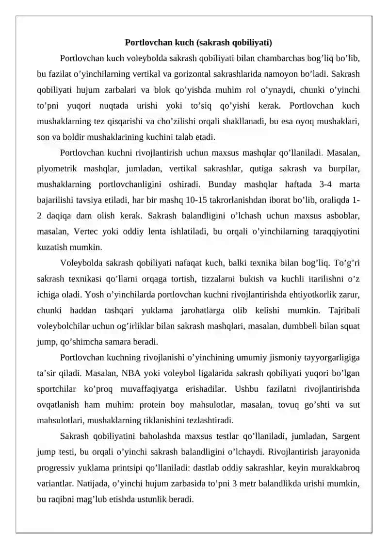 Maxsus jismoniy qobiliyatlar va ularni rivojlantirish (voleybol misolida) 4