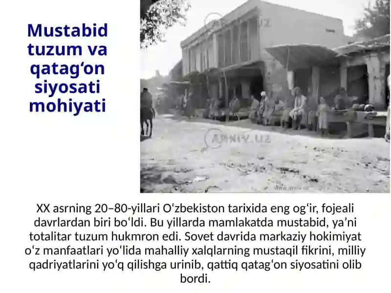 Mustabid tuzum davrida O‘zbekistonda qatag'onchilik siyosatining bosqichlari 4