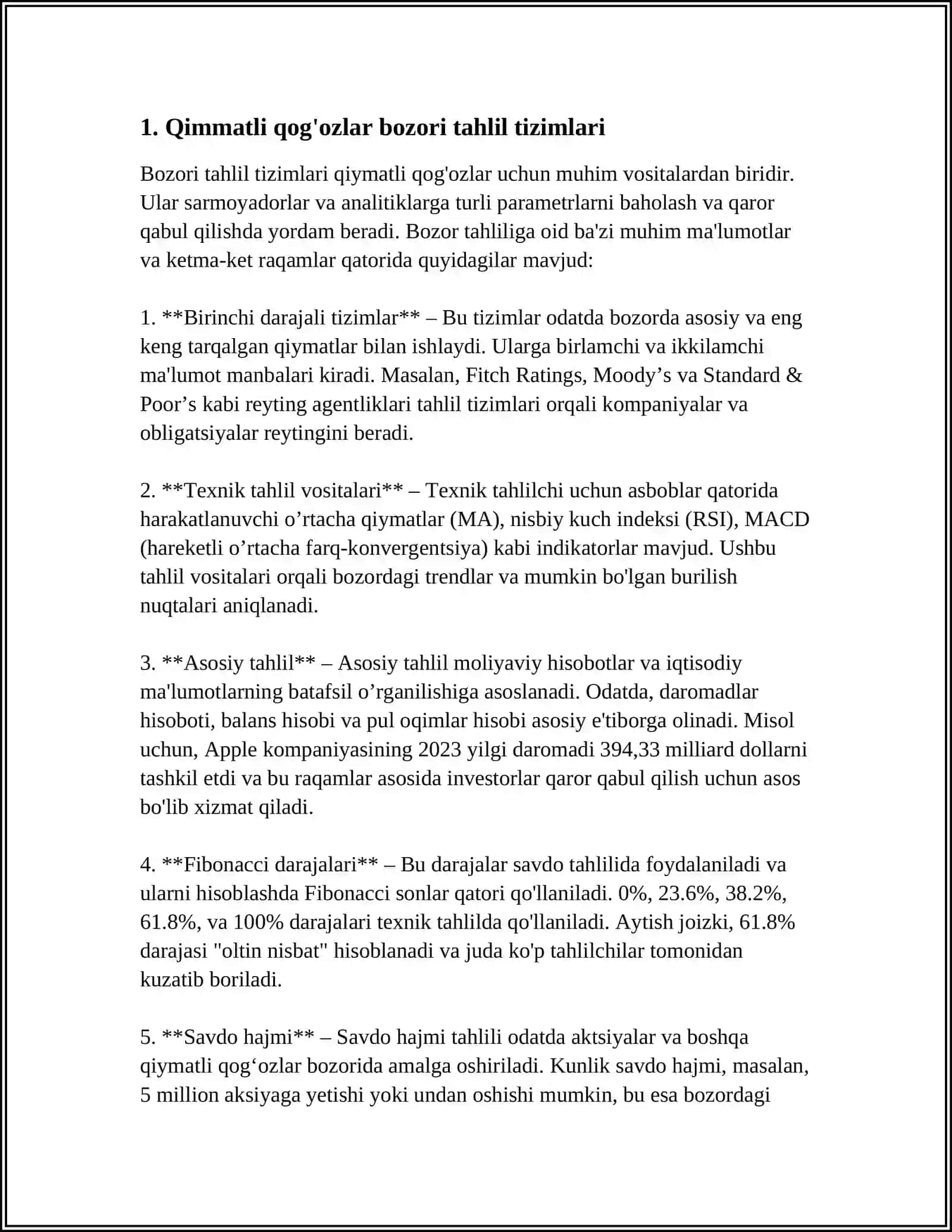 Qimmatli qog'ozlar bozori tahlil tizimlari 4