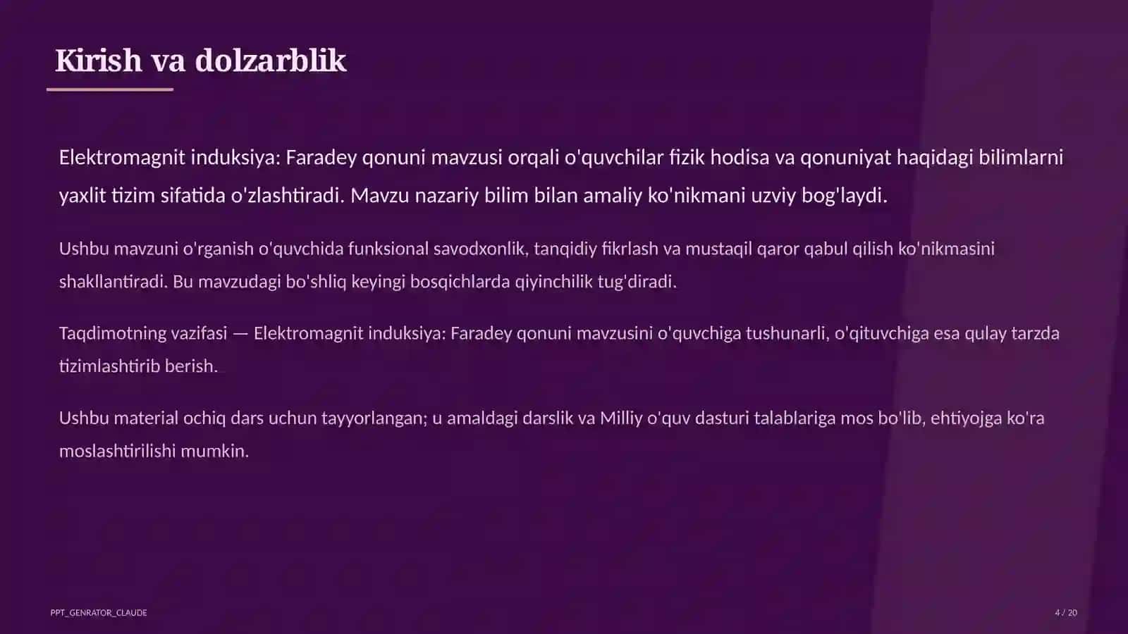 Elektromagnit induksiya: Faradey qonuni (11-sinf) 4