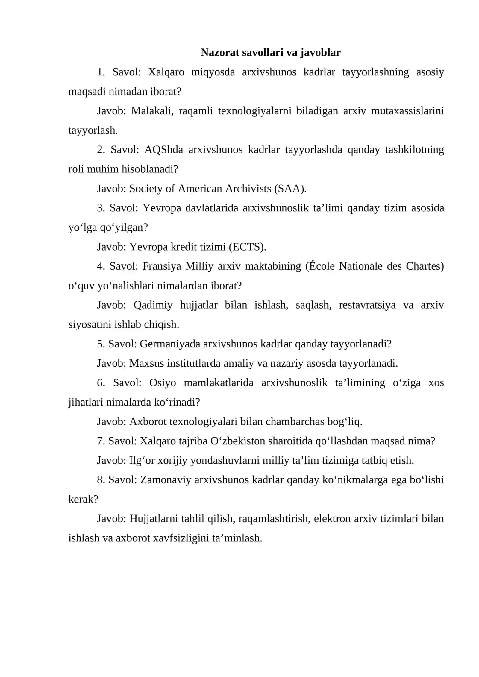 Arxivshunos kadrlar tayyorlashda xalqaro tajribalar 4