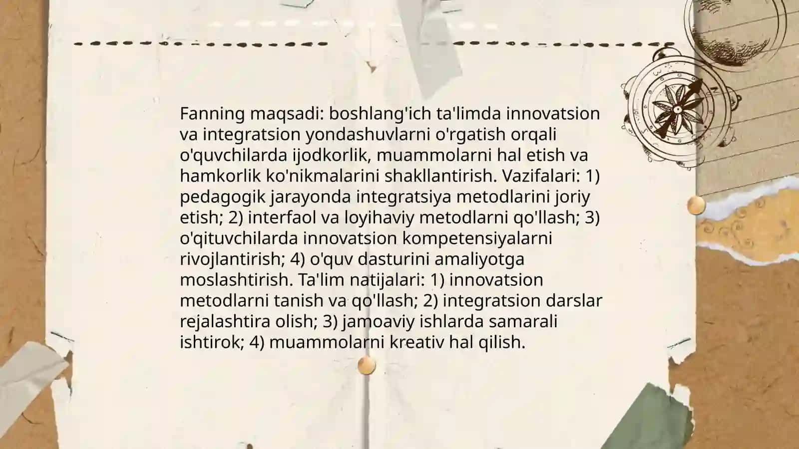 Boshlang'ich ta'limda innavatsiya va integratsiya fanining mazmuni 4