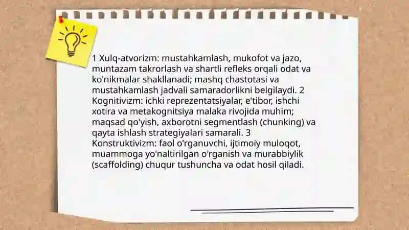 Ko'nikma, malaka va odatlarning shakllantirishning psixologik asoslari 4
