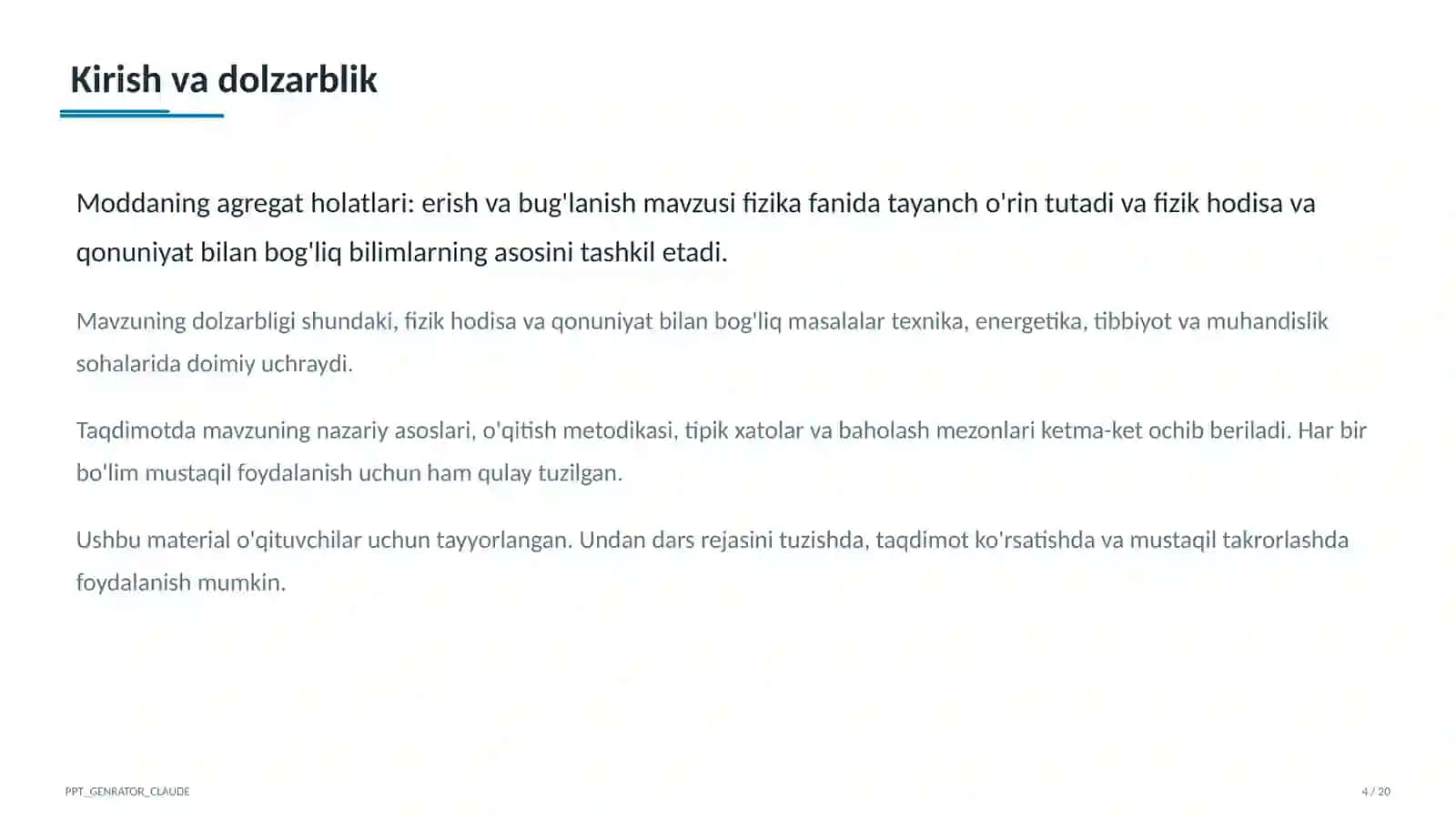 Moddaning agregat holatlari: erish va bug'lanish (8-sinf) 4