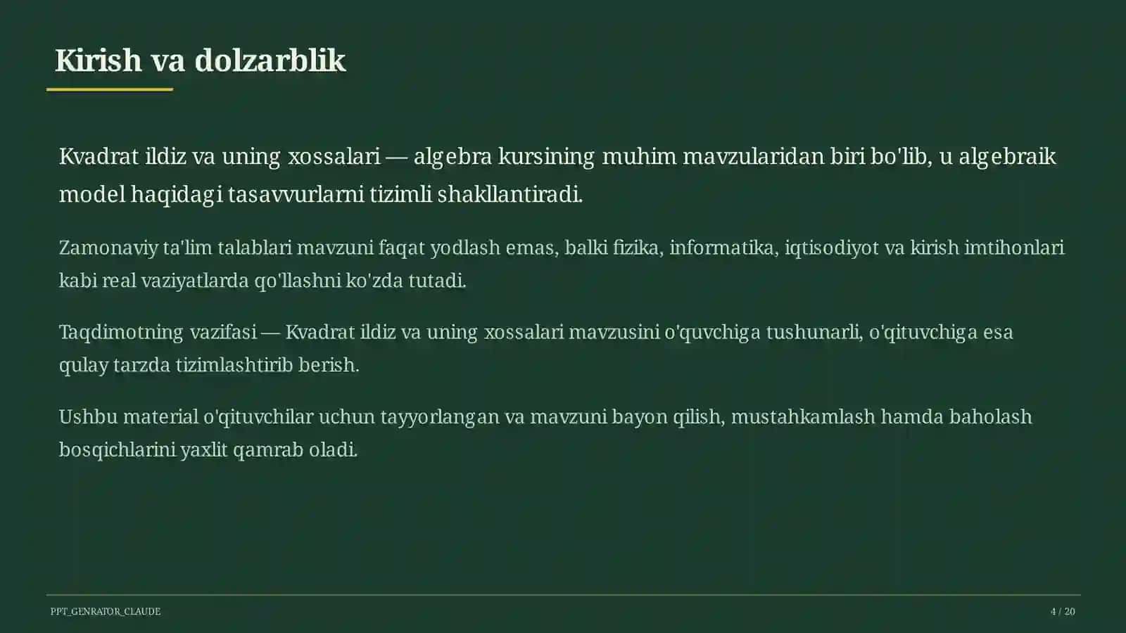 Kvadrat ildiz va uning xossalari (8-sinf) 4