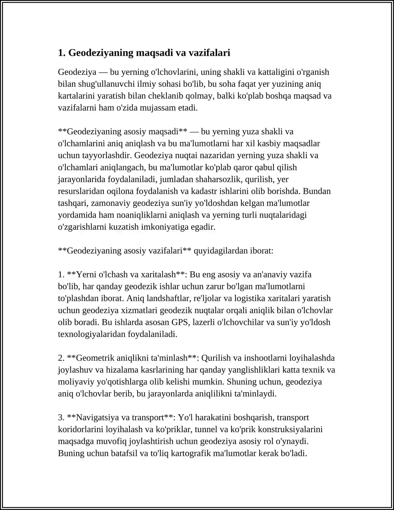 Mavzu: “GEODEZIYA” FANINING MUSTAQIL FANLARGA BO‘LINISHI VA BOSHQA FANLAR BILAN ALOQASI 4