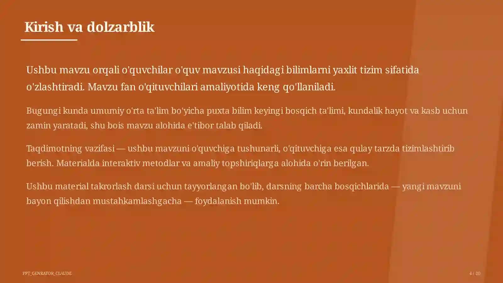 Dars rejasi 4