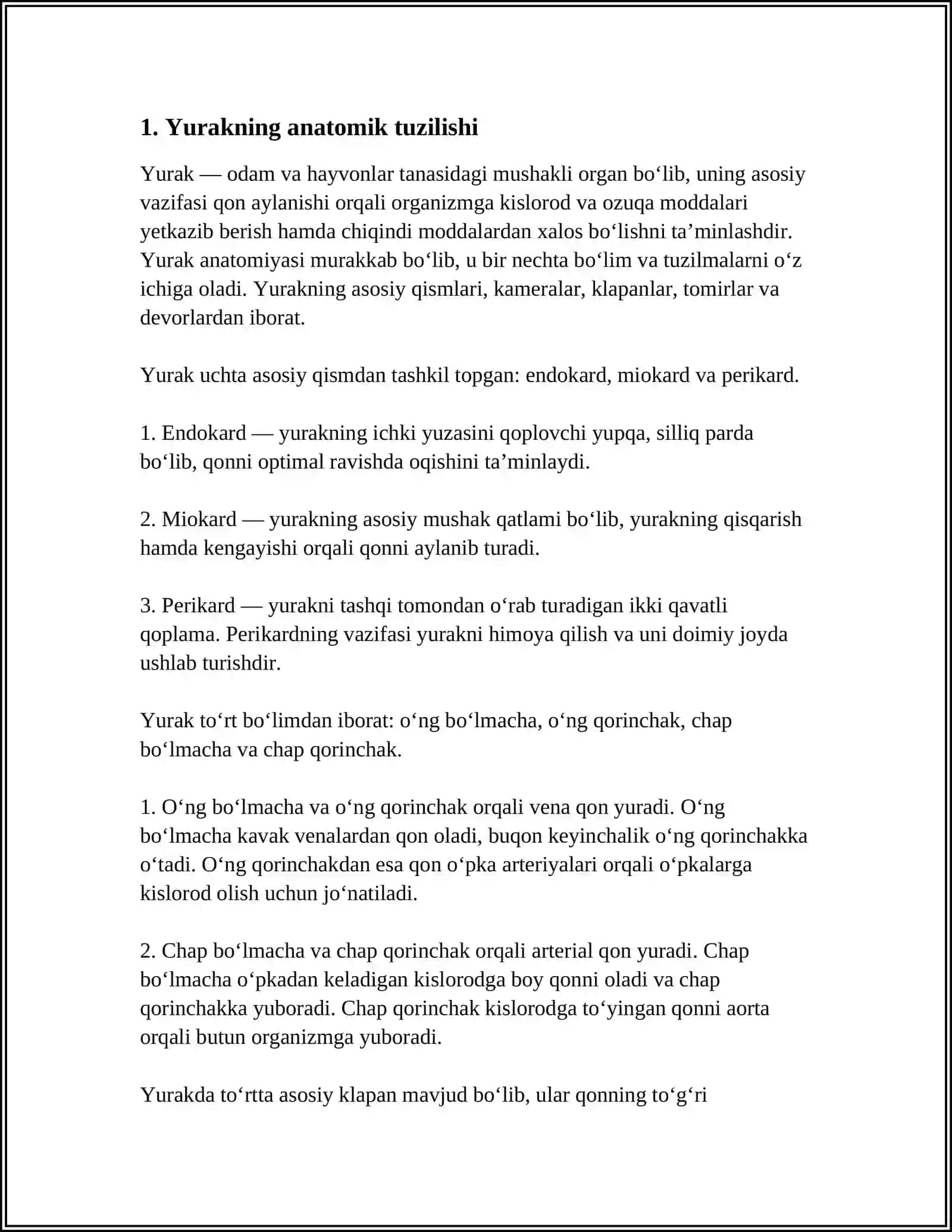 YURAK. QON AYLANISH DOIRASI. AORTA. UMUMIY UYQU ARTERIYASI. TASHQI UYQU ARTERIYASI. ICHKI UMUMIY UYQU ARTERIYASI. JAG'-YUZ SOXASINING QON BILAN TA'MINLANISHI 4