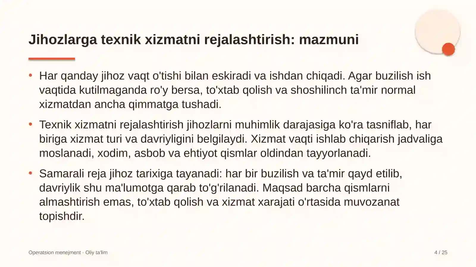 Avtomobil yuvish shoxobchalarida jihozlarga texnik xizmat ko'rsatishni rejalashtirish 4