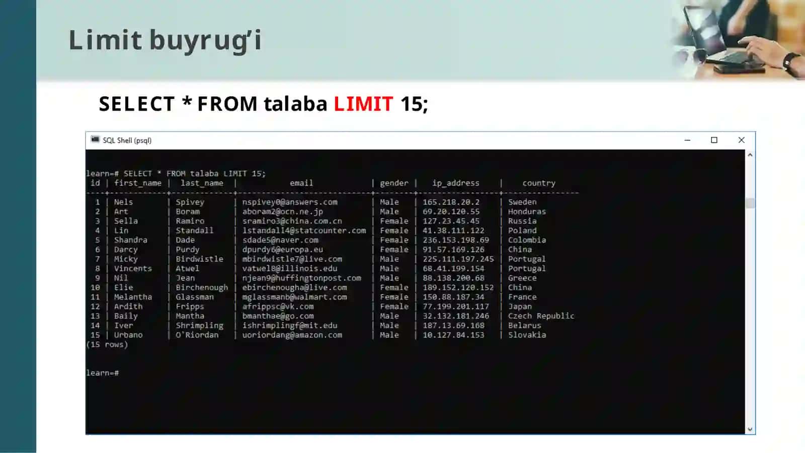 8-mavzu. Limit, offsetvafetchbuyruqlari 4