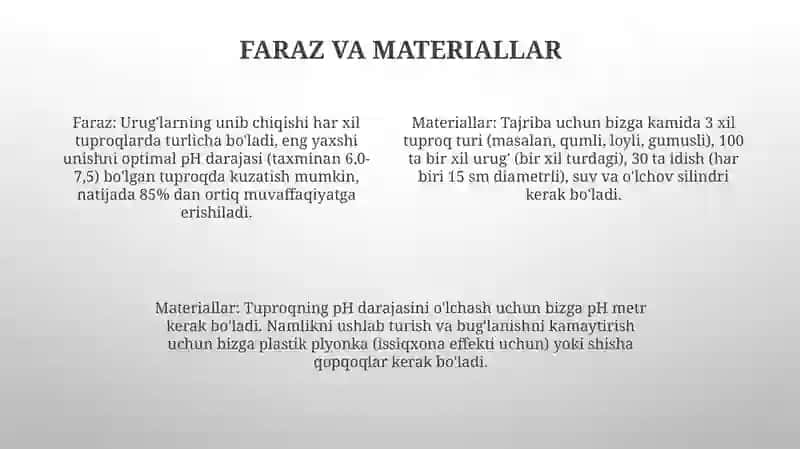 Urug'larning turli tuproqlarda unishini tajribada kizatish va natijalarni javdalga kiritish 4