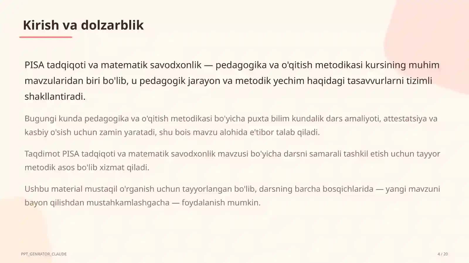 PISA tadqiqoti va matematik savodxonlik 4