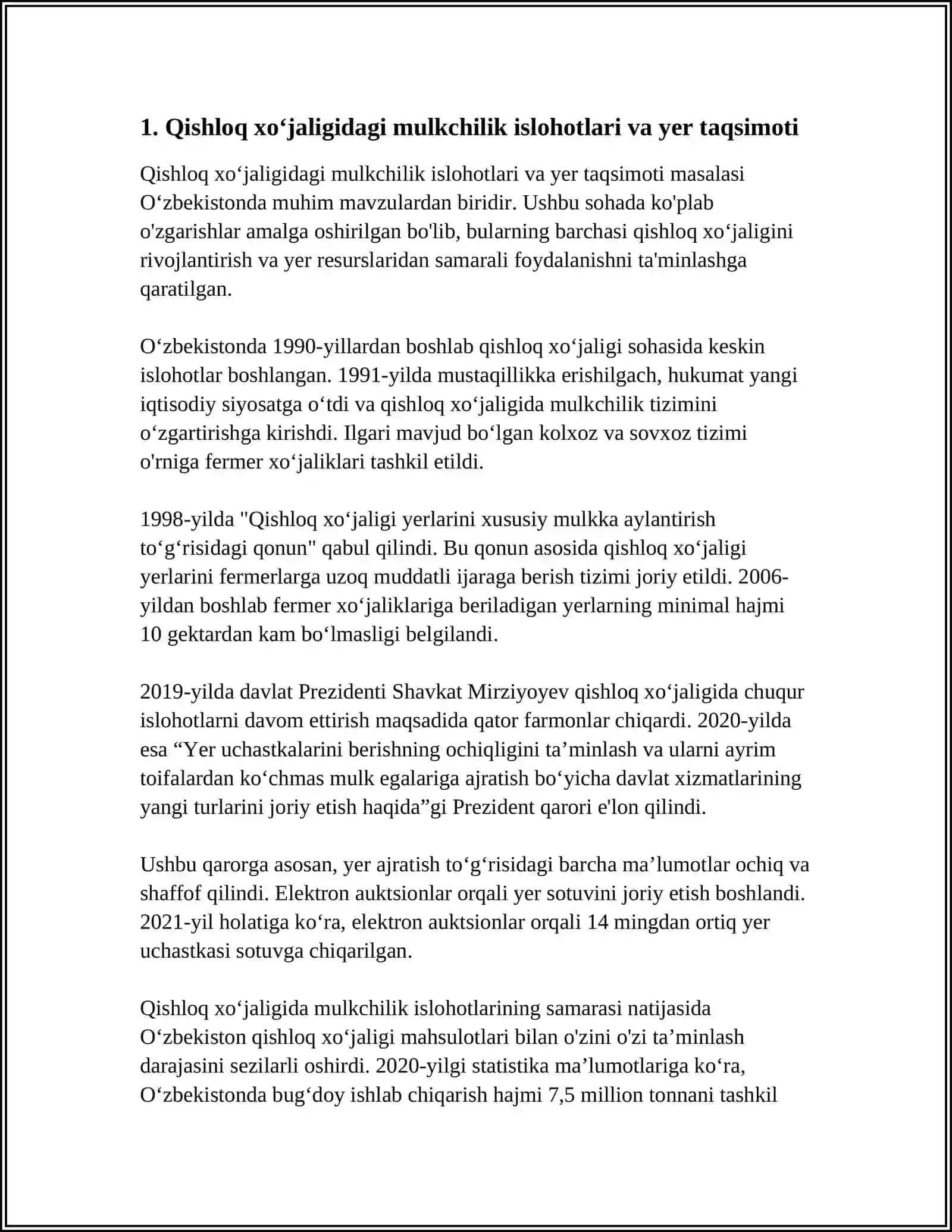 Qishloq xo‘jaligidagi mulkchilik islohotlari va yer taqsimoti 4