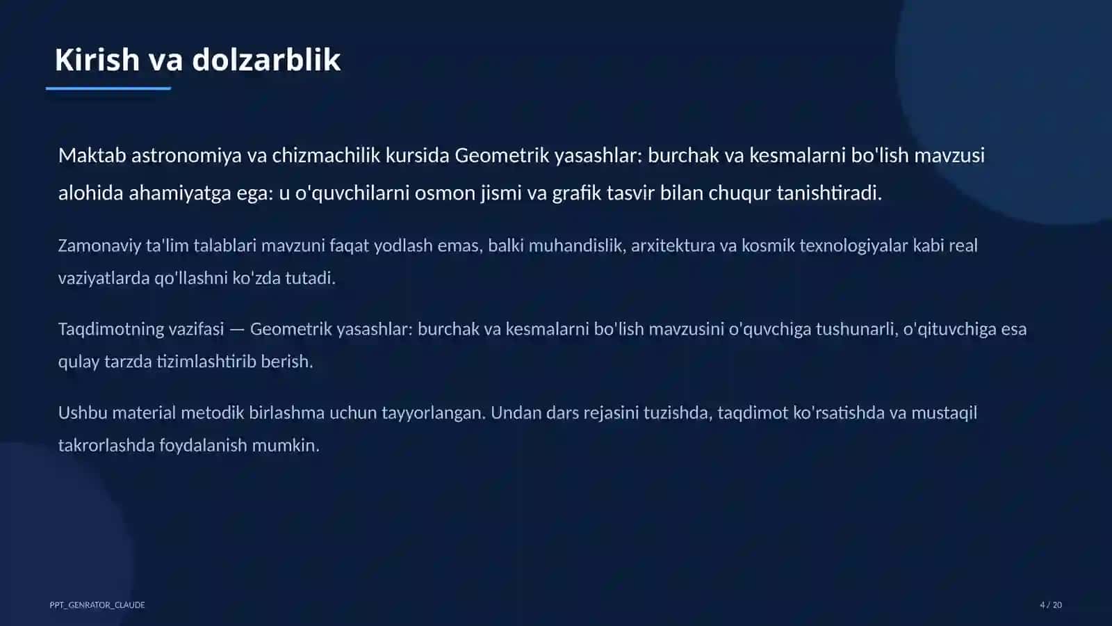 Geometrik yasashlar: burchak va kesmalarni bo'lish (8-sinf) 4