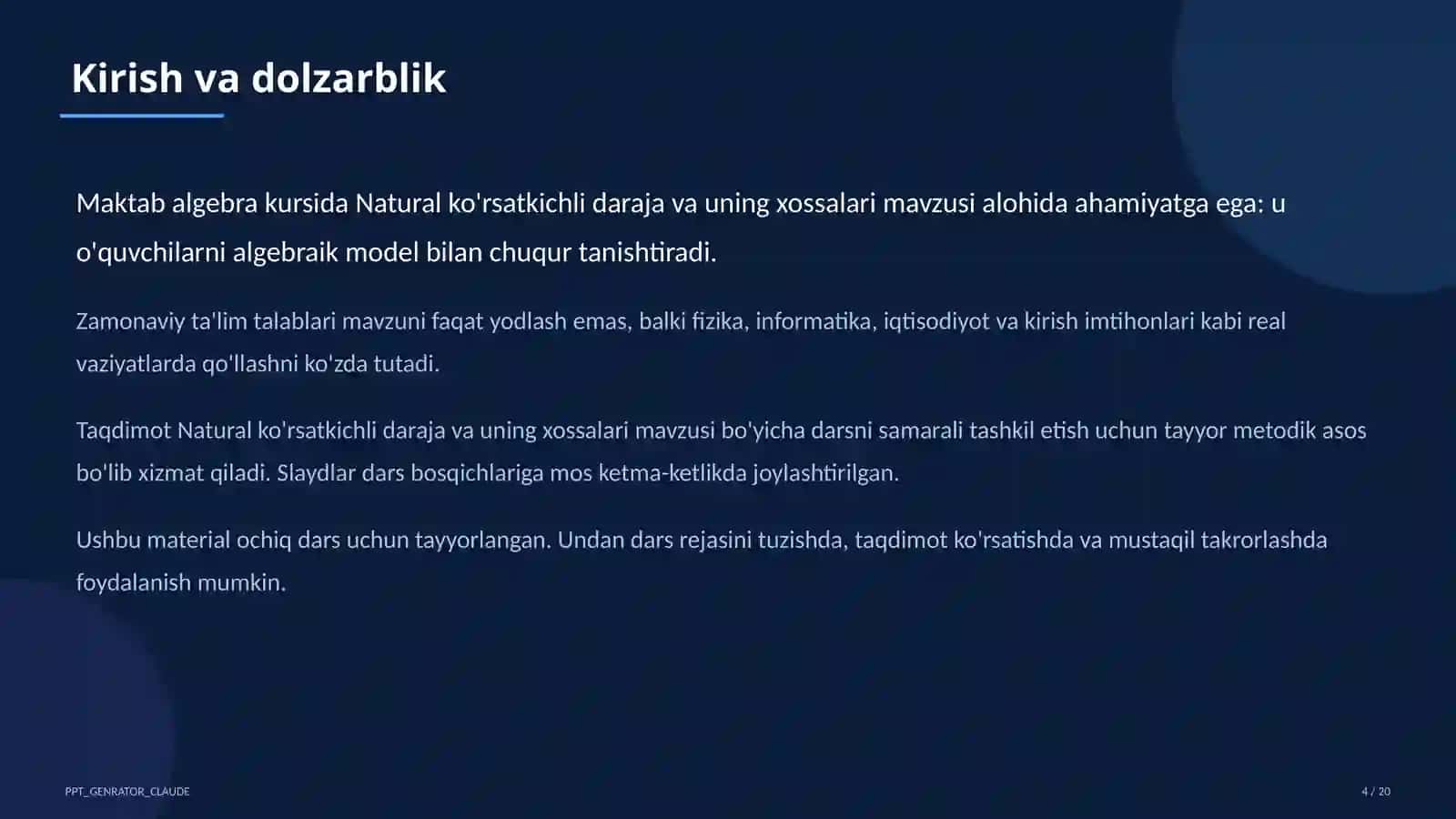 Natural ko'rsatkichli daraja va uning xossalari (7-sinf) 4