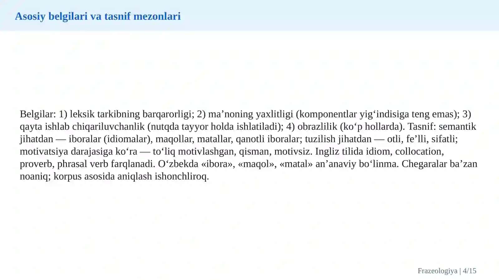 O‘zbek va ingliz tillarida frazeologik birliklarning semantikasi va lingvomadaniy xususiyatlari 4