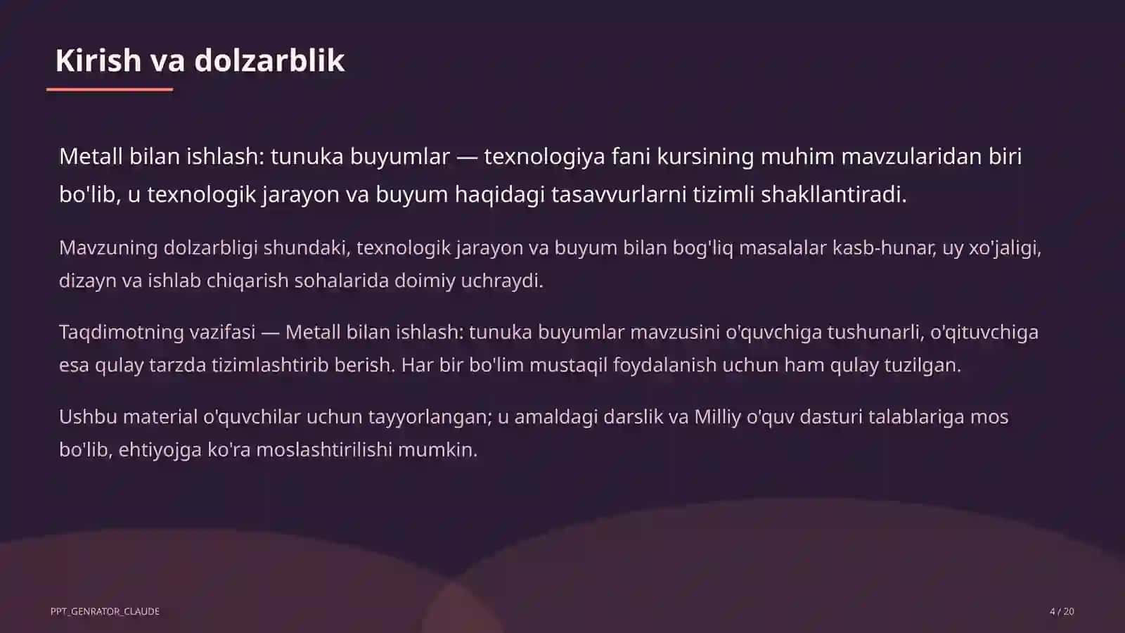 Metall bilan ishlash: tunuka buyumlar (6-sinf) 4