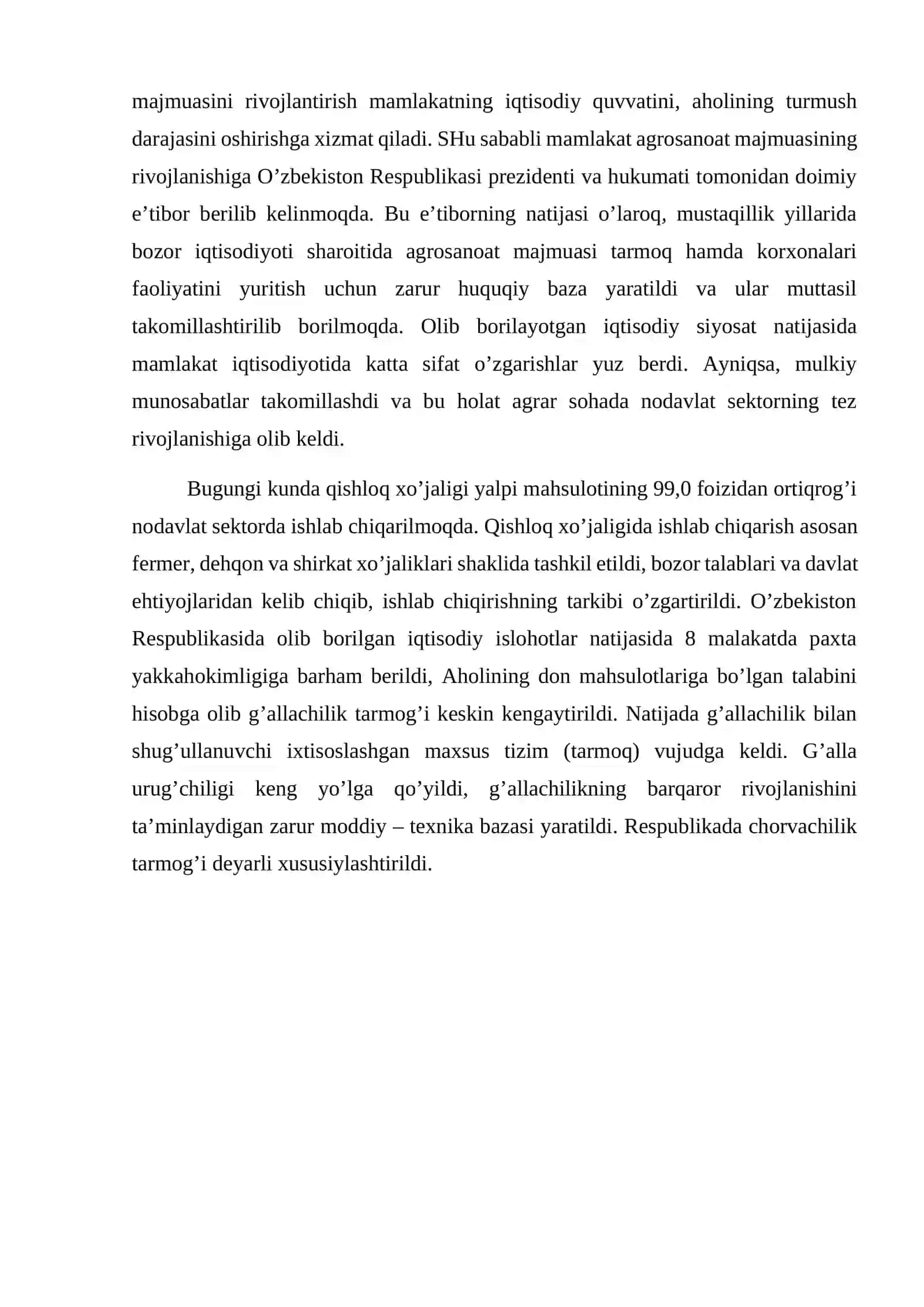 O’zbekiston Respublikasi qishloq xo’jaligining tarmoqlararo iqtisodiy munosabatlarini rivojlantirish muammolari 4