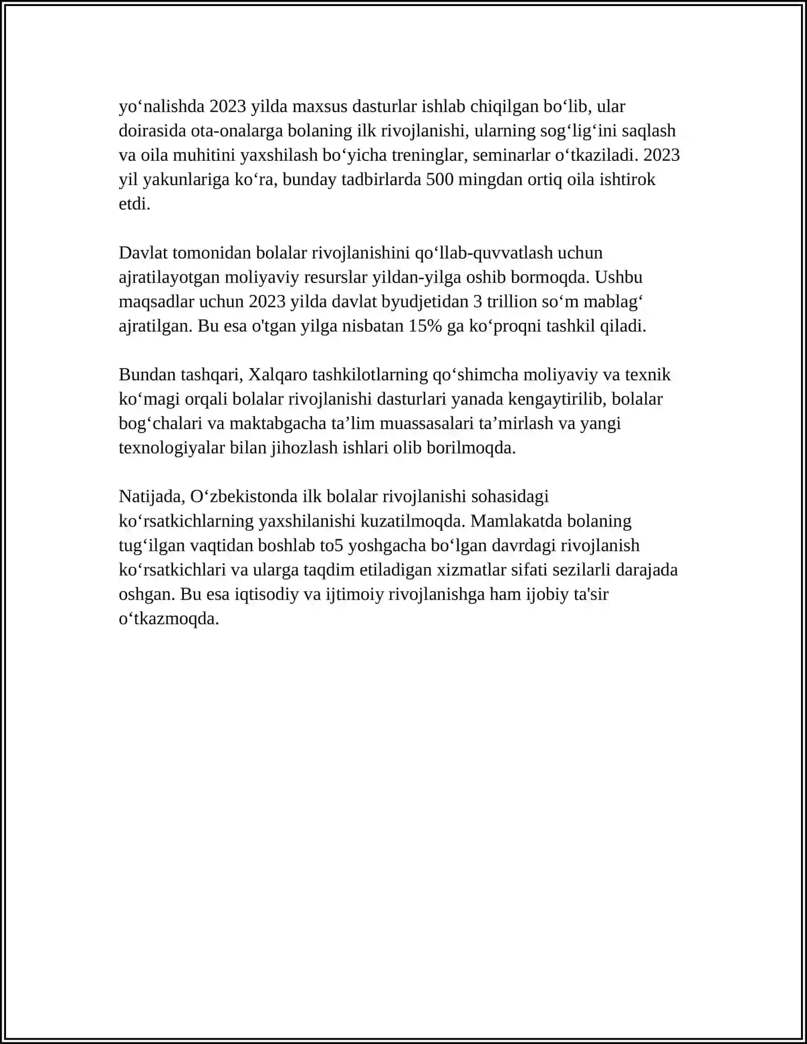 O'ZBEKISTON RESPUBLIKASINING ILK VA MAKTABGACHA YOSHDAGI BOLALAR RIVOJLANISHIGA QO'YILADIGAN DAVLAT TALABLARI 4