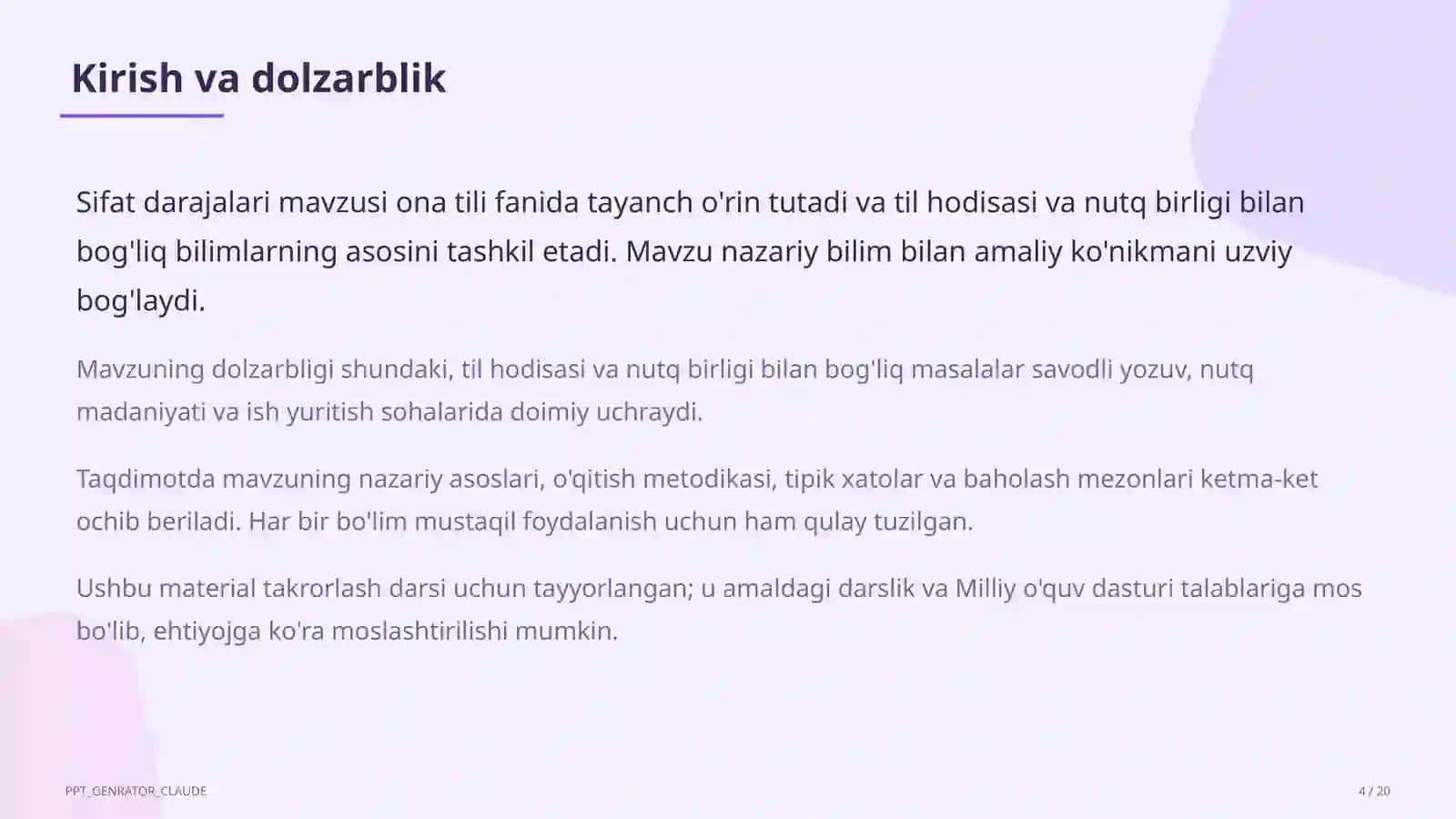 Ona tili (5–11) takrorlash darsi 4