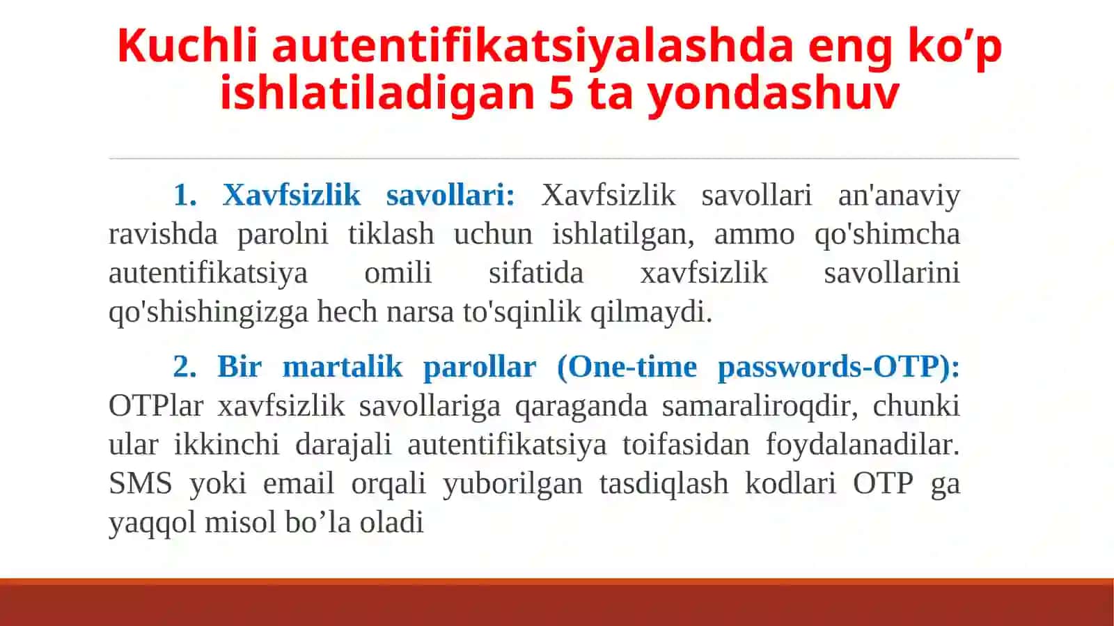 QAT’IY AUTENTIFIKATSIYALASH. FOYDALANUVCHILARNI BIOMETRIK IDENTIFIKATSIYALASH VA AUTENTIFIKATSIYALASH 4