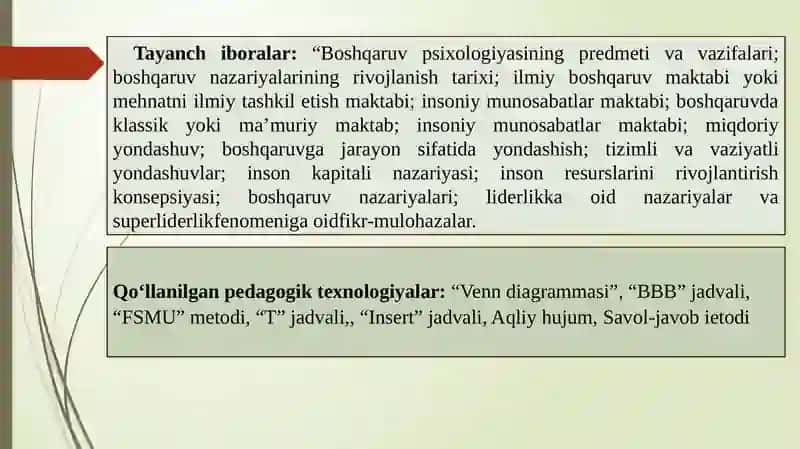 Boshqaruv psixologiyasi fanining maqsad,vazifalari, mazmuni, o‘ziga xosligi. Boshqaruv psixologiyasini mohiyati. Boshqaruv funksiyalari. 4
