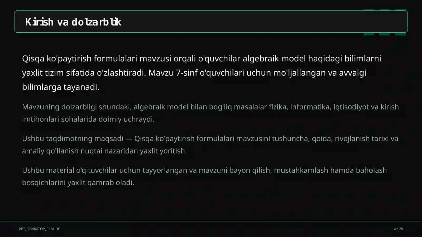 Qisqa ko'paytirish formulalari (7-sinf) 4